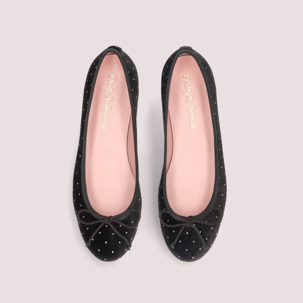 NWOB Pretty Ballerinas ‘Shirley’ Black Suede Studded Ballet Flats